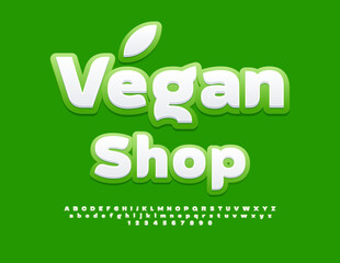 Vector eco signboard Vegan Shop. Trendy Font. Artistic Alphabet Letters, Numbers and Symbols set