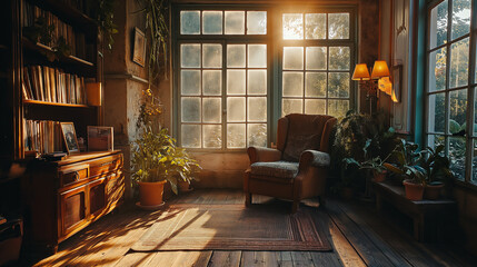 Immerse yourself in a cozy atmosphere with a comfortable chair soft lighting, and books a perfect haven for quiet relaxation. Ai generated
