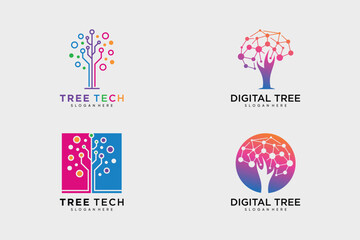 Digital tree logo design vector collection for technology with creative idea