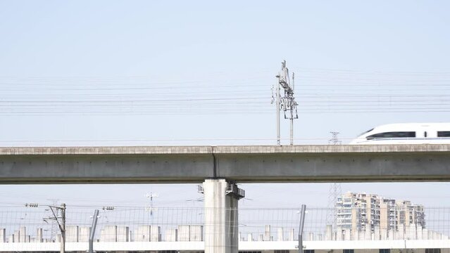 high speed train through elevated railtrack