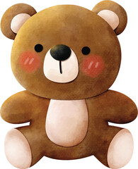 Cute brown teddy bear watercolor isolate on white