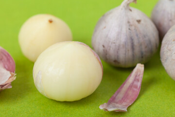 Thailand Organic Garlic Tone healthy food ingredient Green background