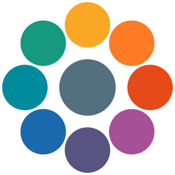 Infographic diagram with eight circles elements, instances in circular radial shape. Vector illustration.