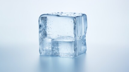  an ice cube is shown with water droplets on the ice and on the inside of the cube is water droplets on the outside of the ice cube and on the inside of the outside of the ice.