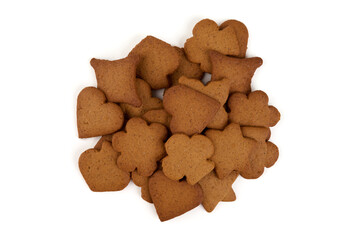 Fresh ginger cookies, gingerbread, isolated on white background.