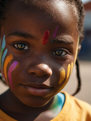 Cute black child with paint on his face