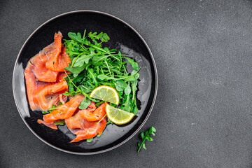 salmon salad seafood eating cooking appetizer meal food snack on the table copy space food background rustic top view 