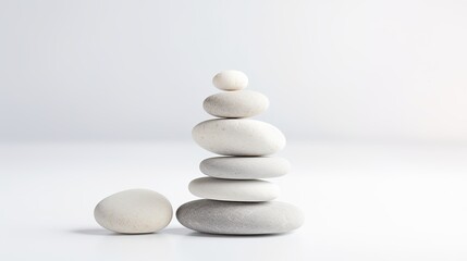 Fototapeta na wymiar A mindfulness concept involves stacking marble zen stones on a white background.