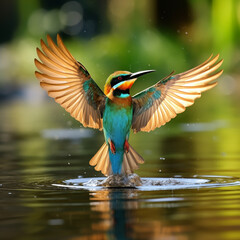 Naklejka premium Wings Catching the Sunlight Like Stained Glass, Blue-Tailed Bee-Eater Soars