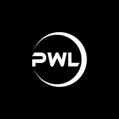 PWL letter logo design with black background in illustrator, cube logo, vector logo, modern alphabet font overlap style. calligraphy designs for logo, Poster, Invitation, etc.