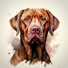 watercolor Dogue de Bordeaux clipart, Generative Ai