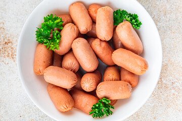 sausage fresh meat tasty eating cooking appetizer meal food snack on the table copy space food background rustic top view