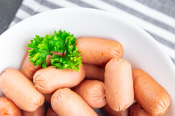sausage fresh meat tasty eating cooking appetizer meal food snack on the table copy space food background rustic top view