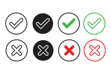 approved and reject icons, accept and not accept, check and cross. isolated white background color. vector illustration - obrazy, fototapety, plakaty