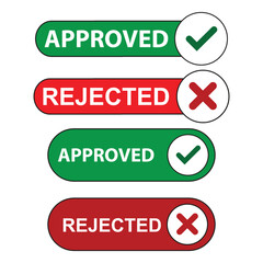 Approved and not approved stamp  green and red isolated on white background  vector illustration.