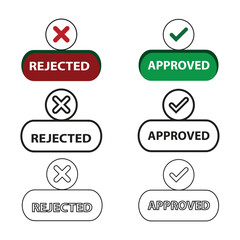 Approved and not approved stamp  green and red isolated on white background  vector illustration.