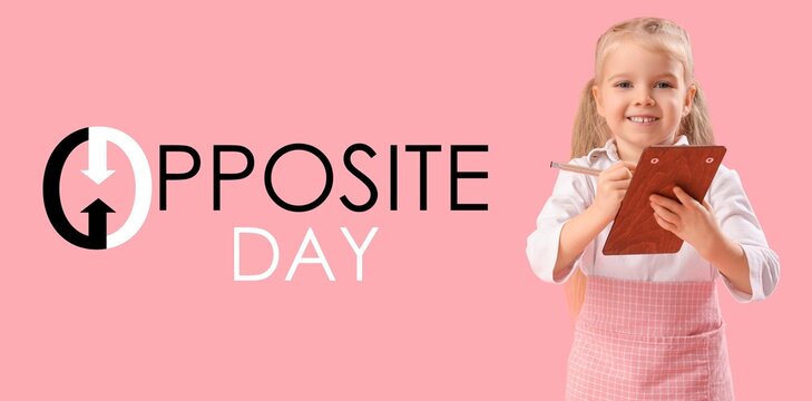 Banner for Opposite Day with waitress on pink background