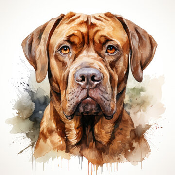 watercolor Dogue de Bordeaux clipart, Generative Ai