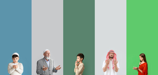 Many representatives of different religions on color background