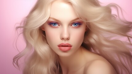 Woman in blonde hair in smoky eyes make up