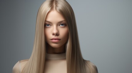 Fototapeta premium Pretty woman in medium blonde and straight upholstered hair