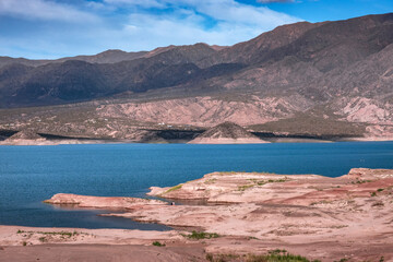 Naklejka premium Reservoir Dam Potrerillos (Embalse Dique Potrerillos), Mendoza, Argentina 