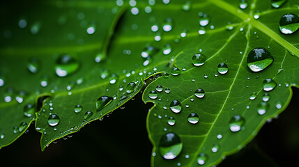 Emerald leaves burst from a center point with dew-kissed edges and tiny spiders crafting webs.