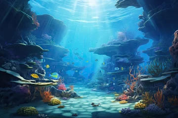 Ingelijste posters Underwater scene with coral reef and fish. 3d render illustration, AI Generated © Iftikhar alam