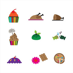 Vector collection of cake and bread icons. isolated white background. vector illustration