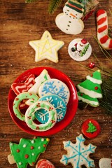 Homemade decorated assorted holiday sugar cookies, selective focus