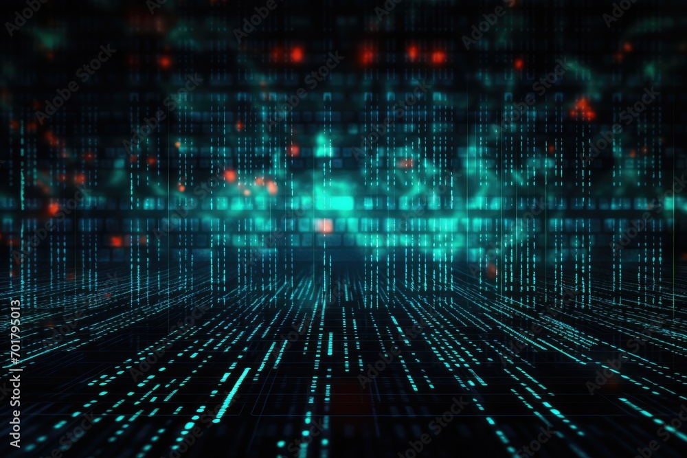Poster Abstract technology background with binary code. 3d rendering toned image, AI Generated