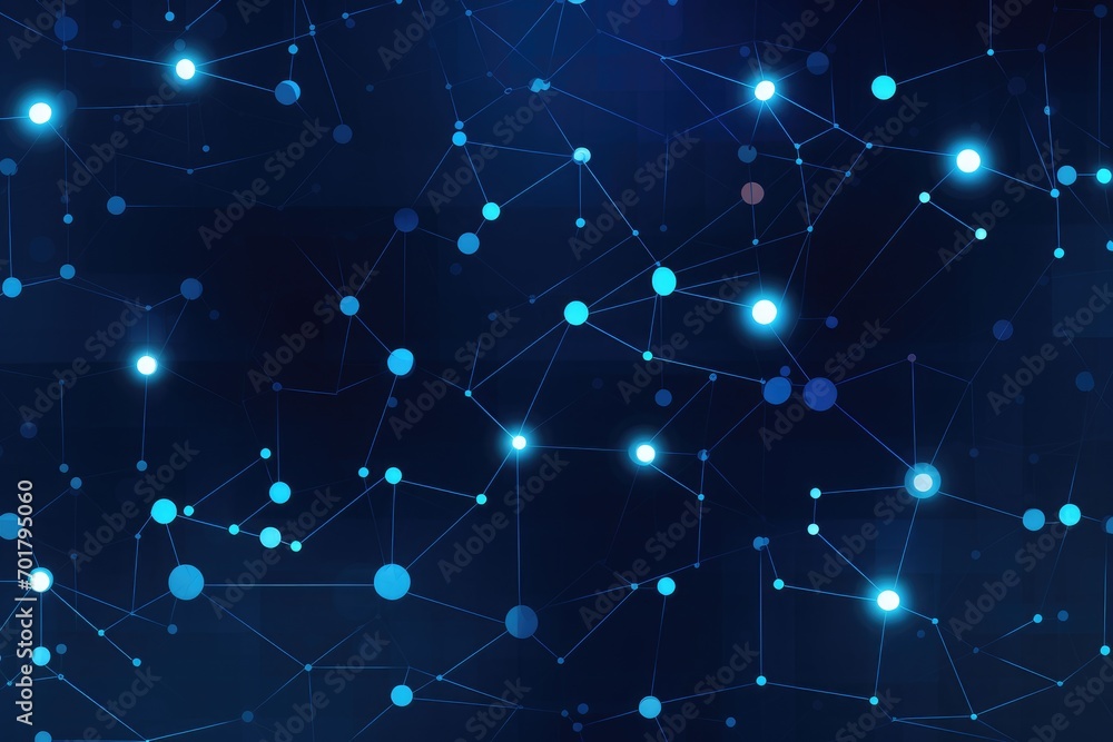 Poster abstract blue technology background with connecting dots and lines. 3d rendering, ai generated