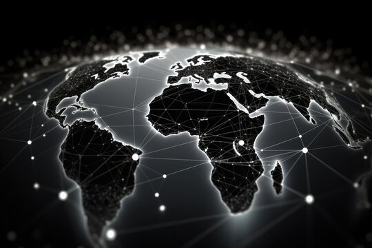 Global network connection over the world map. 3d rendering toned image, AI Generated