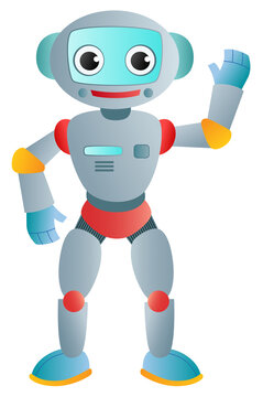toy robot holding his hand up on white background