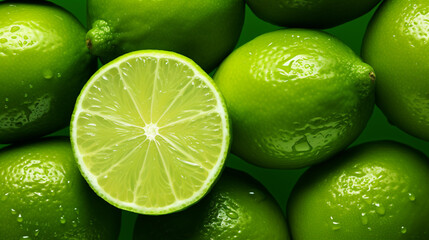 Whole and half sliced lemon with green leaves isolated on white background. Generative Ai