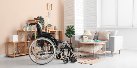 Modern empty wheelchair in living room