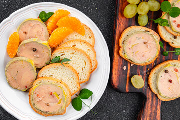 foie gras sandwich fresh goose or duck liver eating cooking appetizer meal food snack on the table copy space food background rustic top view