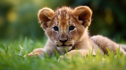 Baby lion in the grass