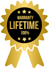 Lifetime Warranty Golden Seal Stamp, gold lifetime warranty label, badge, stamp