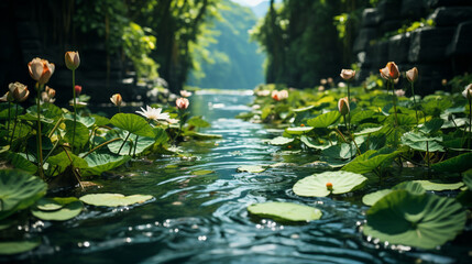 Obraz na płótnie Canvas The lotus Lotus leaf plant in lake of leaves and flowers