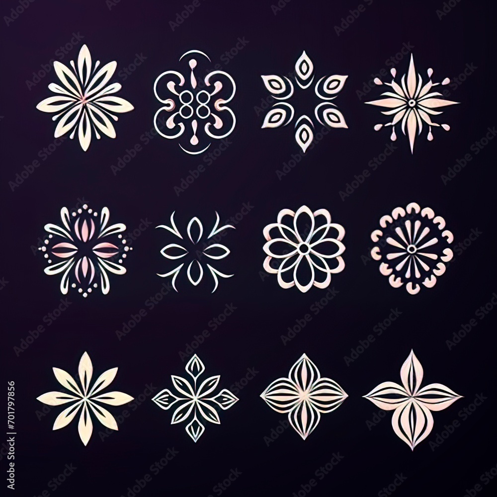 Canvas Prints Floral ornament logo icon set. Abstract beauty flower or mandala logo design collection