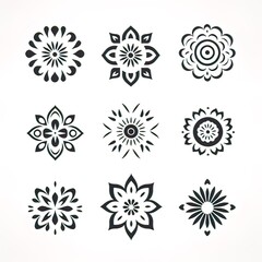Floral ornament logo icon set. Abstract beauty flower or mandala logo design collection on a white background