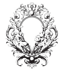 Wedding baroque wreath black and white vector vintage style - obrazy, fototapety, plakaty