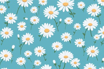 Obraz premium White daisy or chamomile flower print pattern with blue sky
