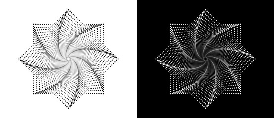 Abstract background with halftone hexagon. Art design logo or icon. A black figure on a white background and an equally white figure on the black side.