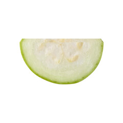 Flying marrow zucchini slices isolated on white background. Falling pieces of marrow vegetable. Can be used for advertising, packaging, banner, poster, print. Realistic 3d vector