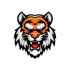Tiger logo mascot. Angry tiger roar vector isolated on white background, vector illustration. Tiger head mascot.