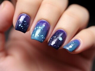 Beautiful manicure. Long almond shaped nails. Nail design. Manicure with gel polish. Close-up of the hands of a young woman with a gentle manicure on her nails. Bright nails with gel polish.