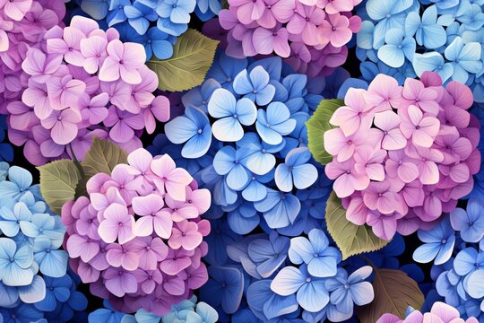 blue and pink hydrangea flowers floral print pattern
