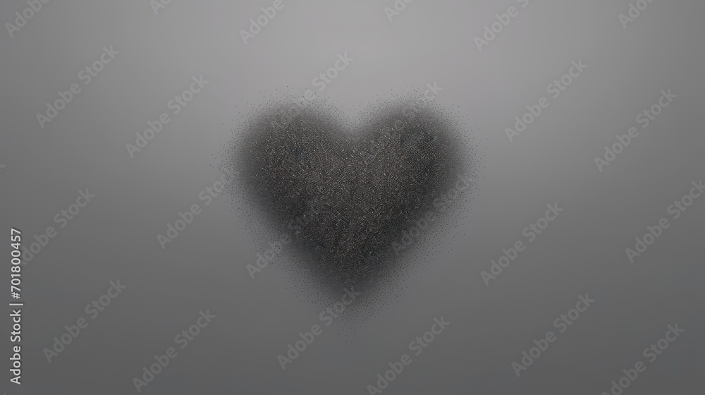 Poster a black heart shaped object in the middle of a foggy area with a light in the middle of the picture.